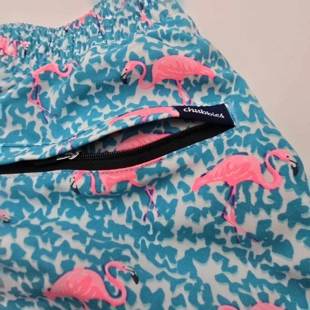 Chubbies Swim Trunks Mens Pink Blue Domingos Flamingos Boxer Shorts Liner